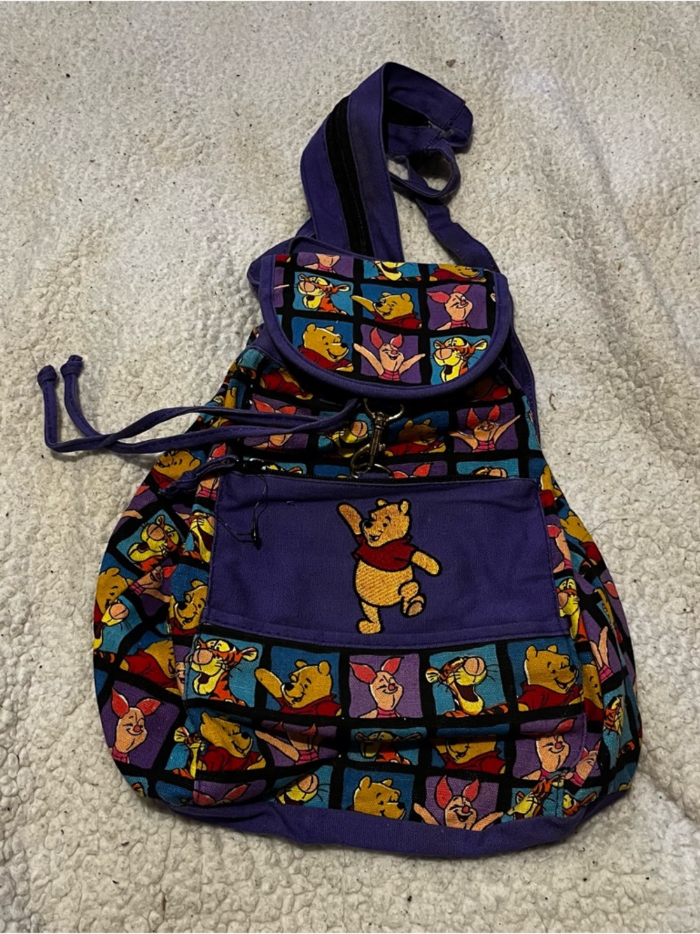 VTG Disney Winnie The Pooh Backpack Purse 90s Retro Tigger Piglet Purple